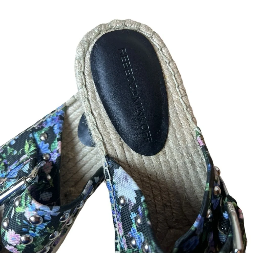 NWOB Rebecca Minkoff Women's Leather Jodi Sandal Black Flower Print In Size 7M